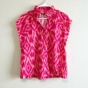 Umgee Ikat Print Ruffle Mock Neck Button Blouse